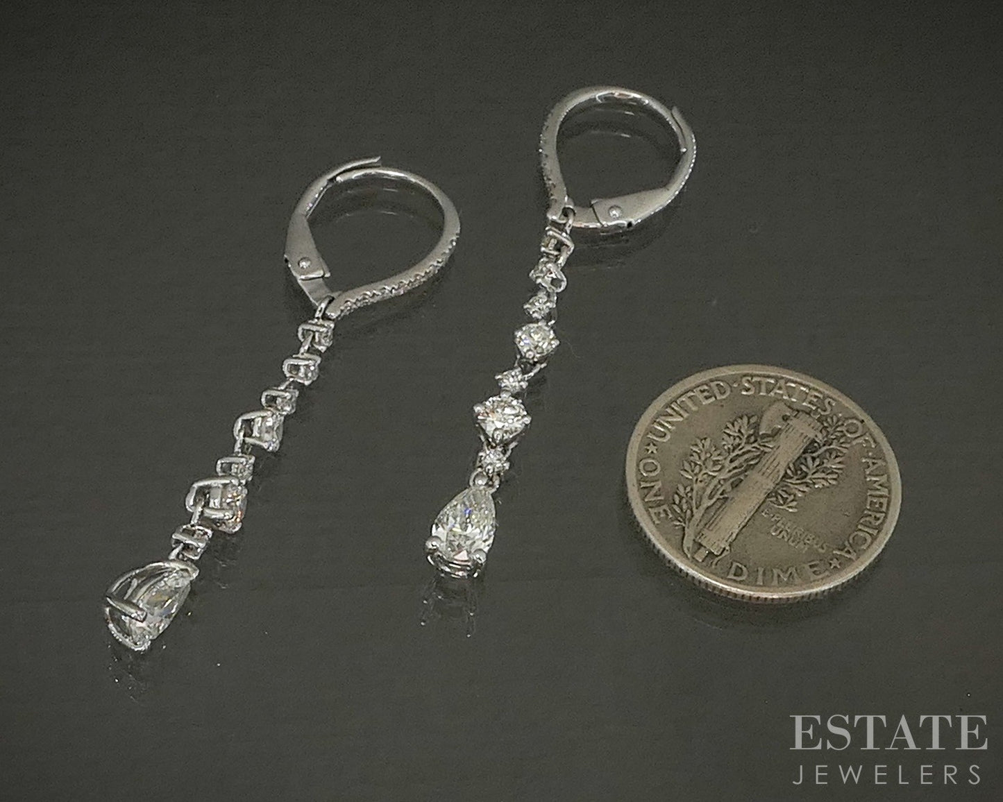 18k White Gold Pear Natural .90ctw Diamond Dangle Earrings 2.6g p25067