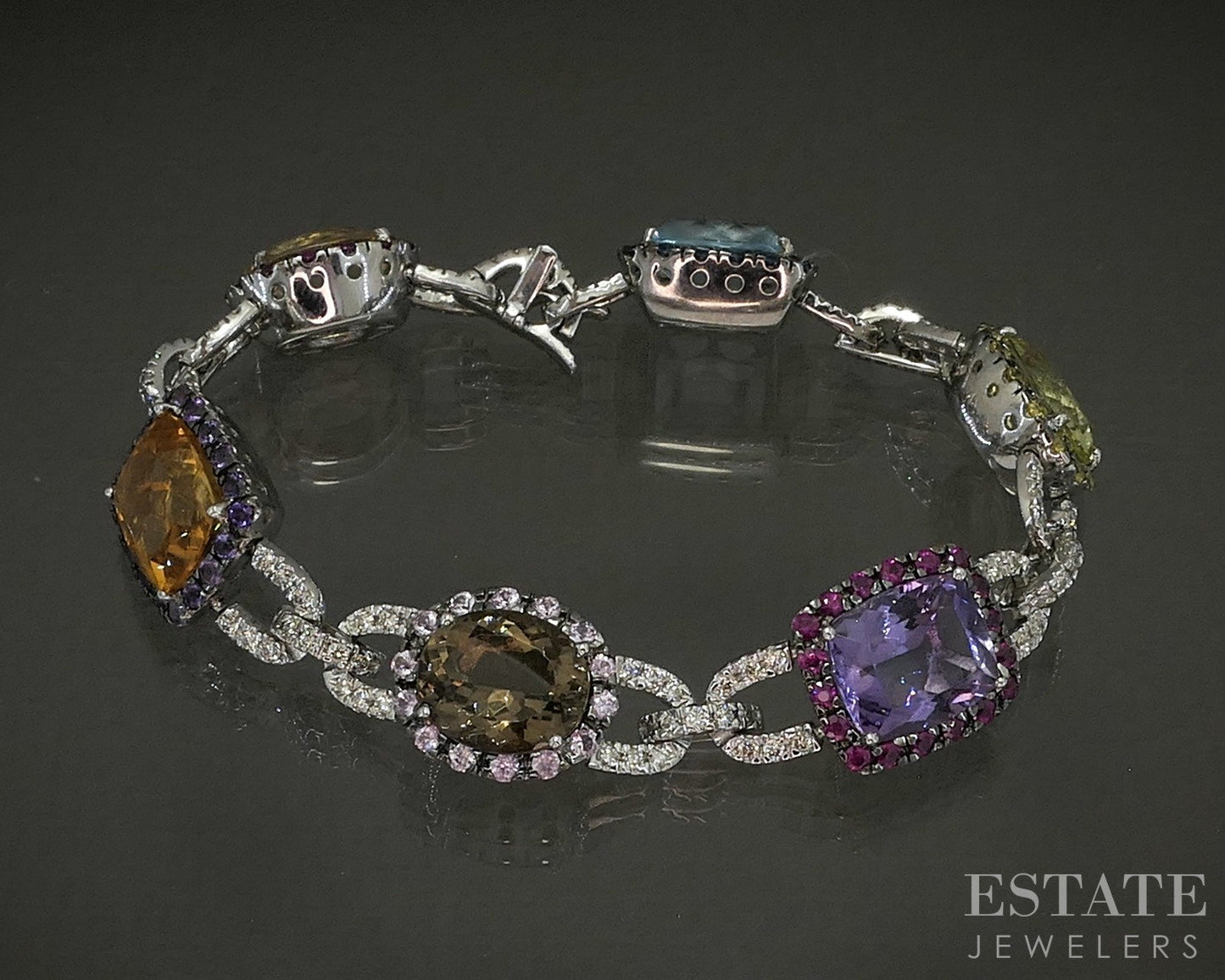 18k White Gold Natural Multi Gem & Diamond Ladies Bracelet 36g 7"L p21781