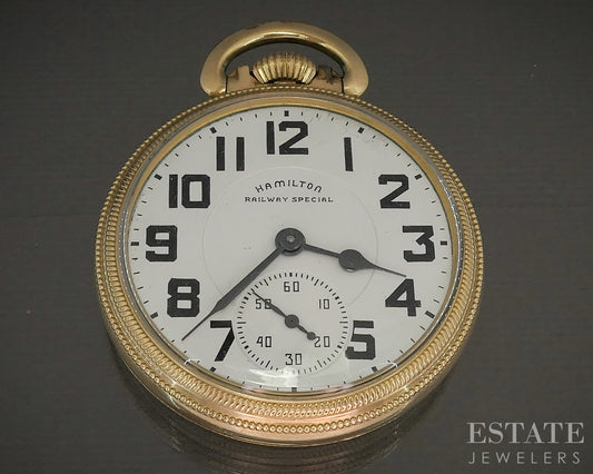 Antique Gold Filled Hamilton 992B Railway Special 21j Pocket Watch p29062