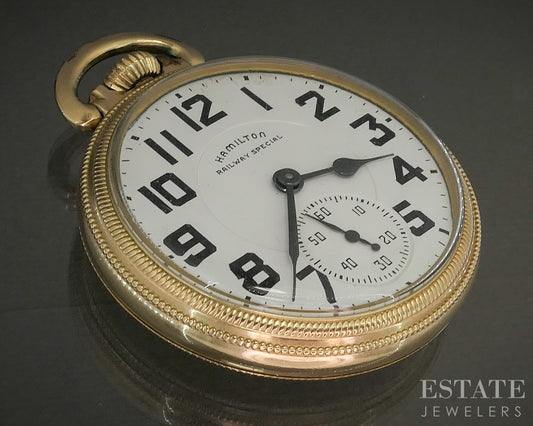 Antique Gold Filled Hamilton 992B Railway Special 21j Pocket Watch p29062