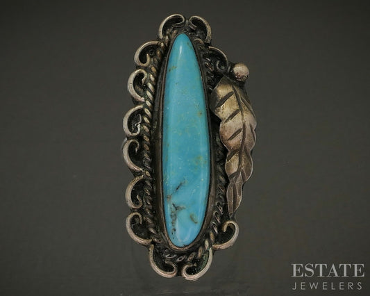 Vintage Sterling Natural Turquoise Navajo Charlie Favour Ladies Ring 9.7g p29120