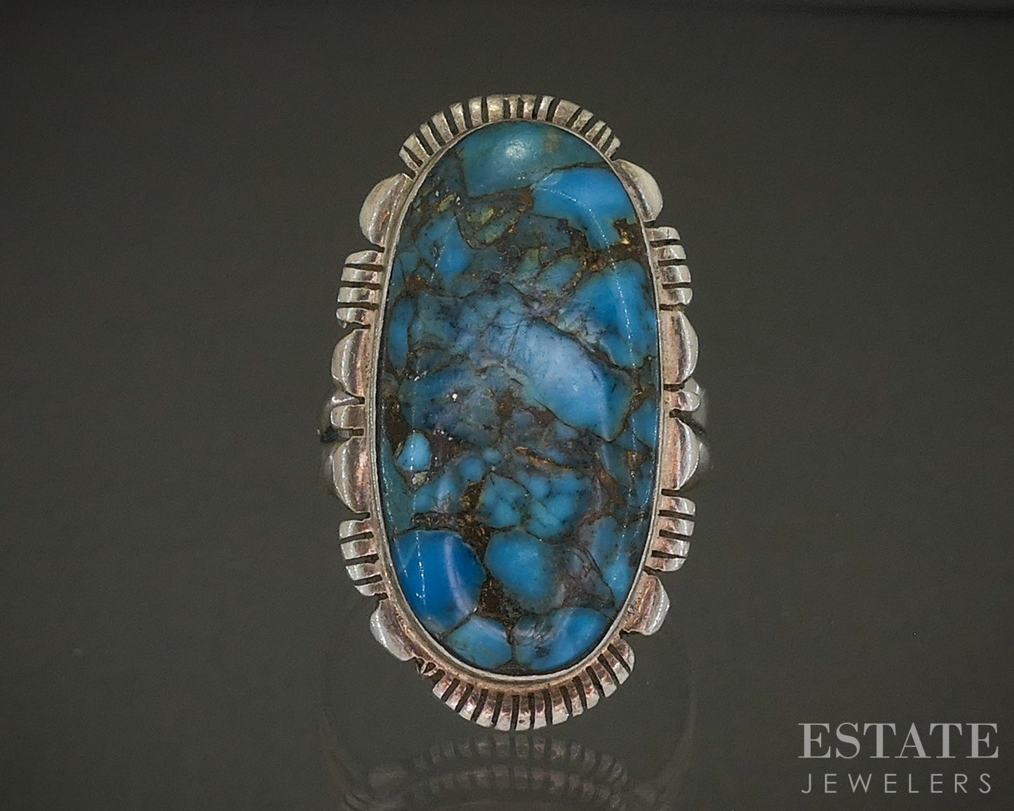 Vintage Sterling Blue Mountain Turquoise Navajo James Harrison Ring 9g p29121