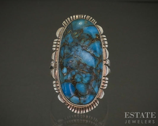 Vintage Sterling Blue Mountain Turquoise Navajo James Harrison Ring 9g p29121