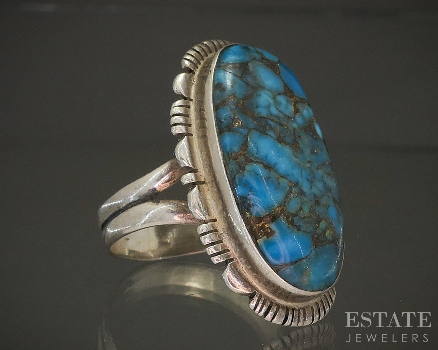 Vintage Sterling Blue Mountain Turquoise Navajo James Harrison Ring 9g p29121