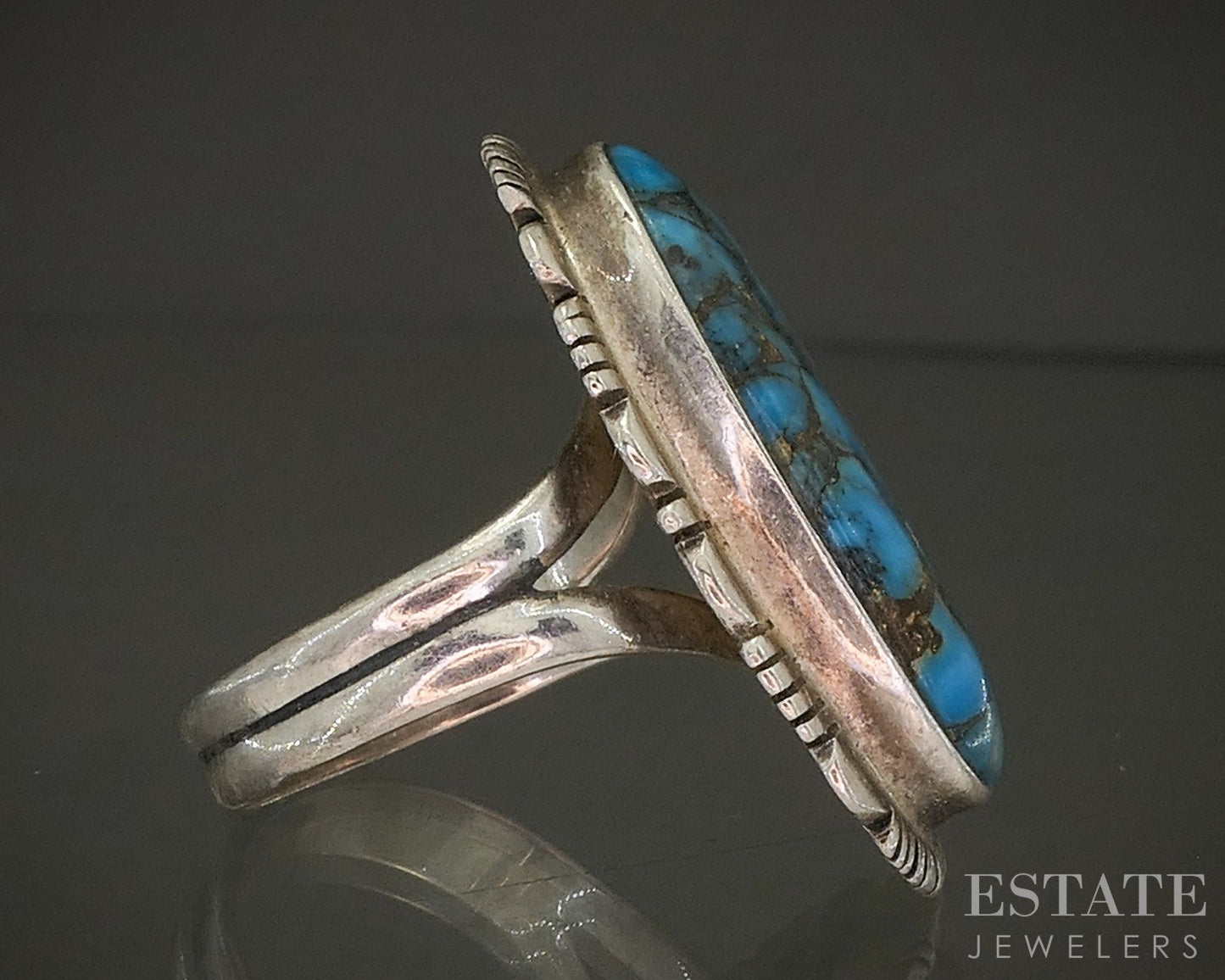 Vintage Sterling Blue Mountain Turquoise Navajo James Harrison Ring 9g p29121