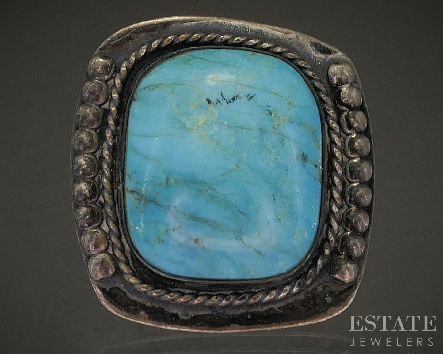 Vintage Sterling Natural Turquoise Navajo Large Shield Ring 18.3g p29123