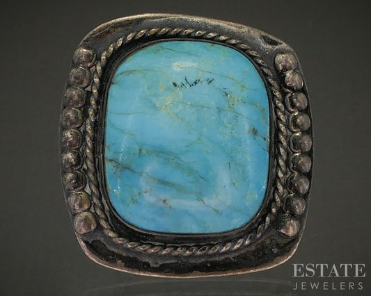 Vintage Sterling Natural Turquoise Navajo Large Shield Ring 18.3g p29123