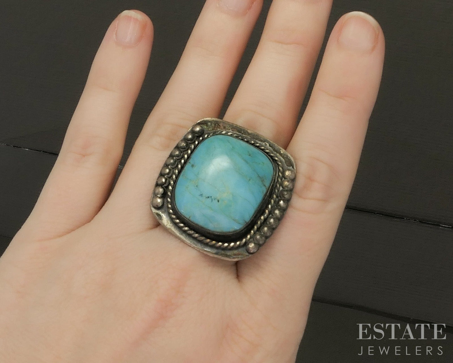 Vintage Sterling Natural Turquoise Navajo Large Shield Ring 18.3g p29123