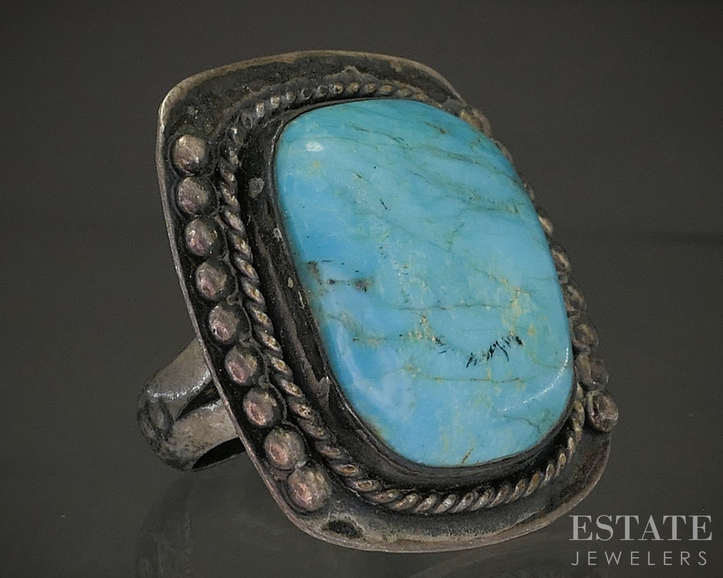Vintage Sterling Natural Turquoise Navajo Large Shield Ring 18.3g p29123