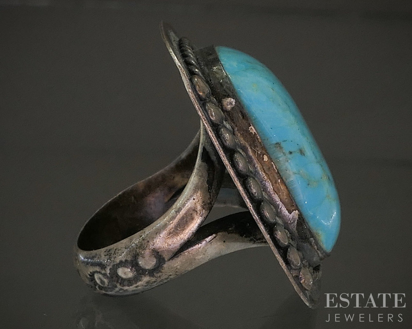 Vintage Sterling Natural Turquoise Navajo Large Shield Ring 18.3g p29123