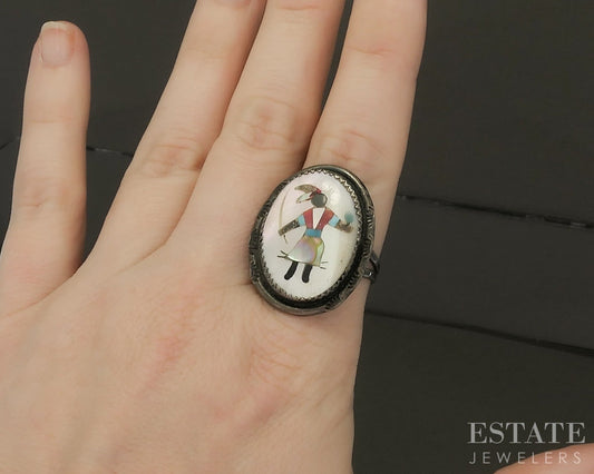 Vintage Sterling Natural Multi Gem Navajo Kachina Dancer Ring 6.7g p29131