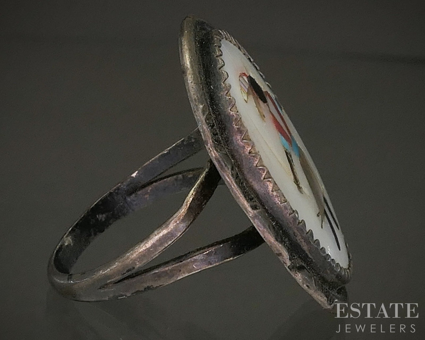 Vintage Sterling Natural Multi Gem Navajo Kachina Dancer Ring 6.7g p29131