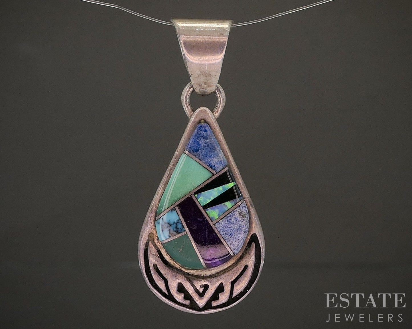 Vintage Sterling Multi Gem Navajo Calvin Begay TSF Ladies Pendant 5.5g p29132