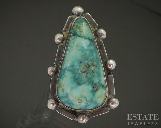 Vintage Sterling Natural Turquoise R. Begay Navajo Beaded Ring 15.8g p29133