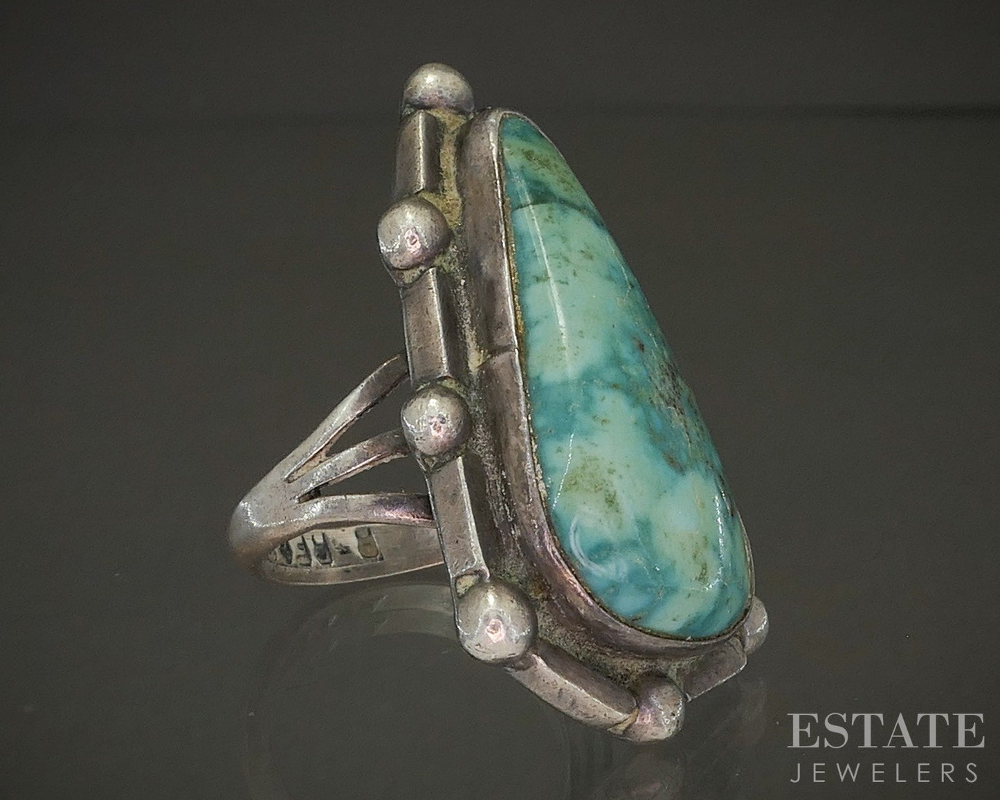 Vintage Sterling Natural Turquoise R. Begay Navajo Beaded Ring 15.8g p29133