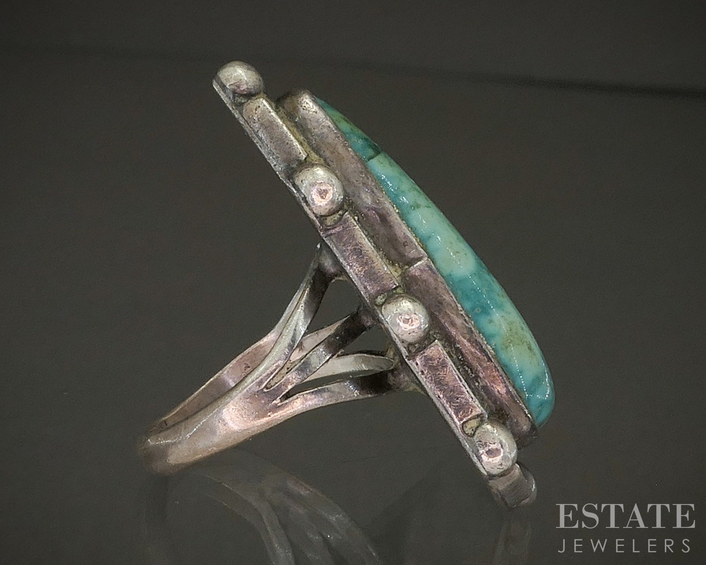 Vintage Sterling Natural Turquoise R. Begay Navajo Beaded Ring 15.8g p29133