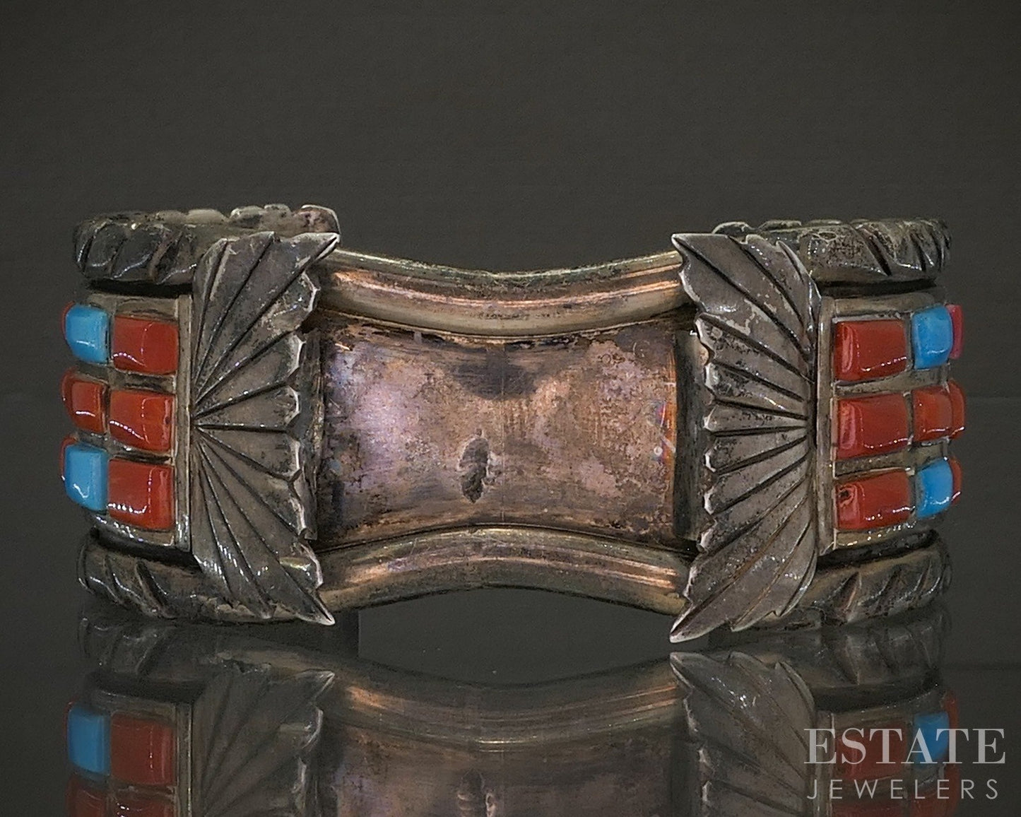 Vintage Sterling Multi Gem Cobble Set Navajo Signed Mens Watch Cuff 102g p29135