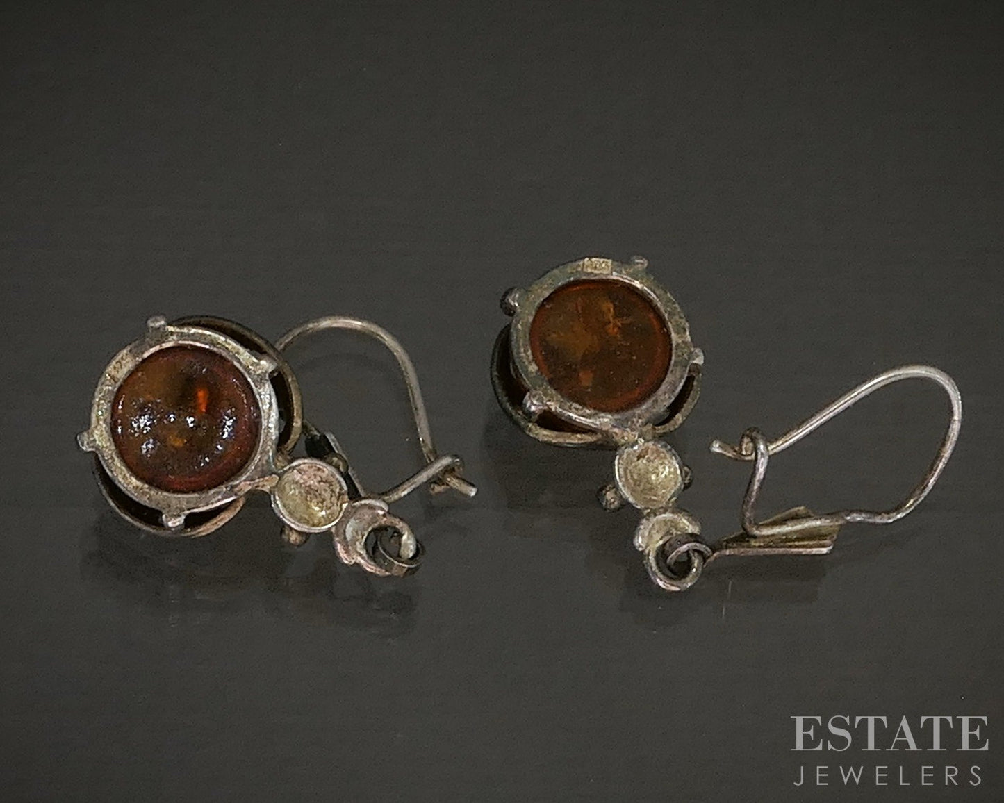 Vintage Sterling Natural Amber Ladybug Dangle Earrings 4.2g p29152