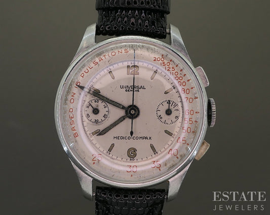 Vintage 1940s Universal Geneve Medico-Compax Chronograph Doctors Watch p26038