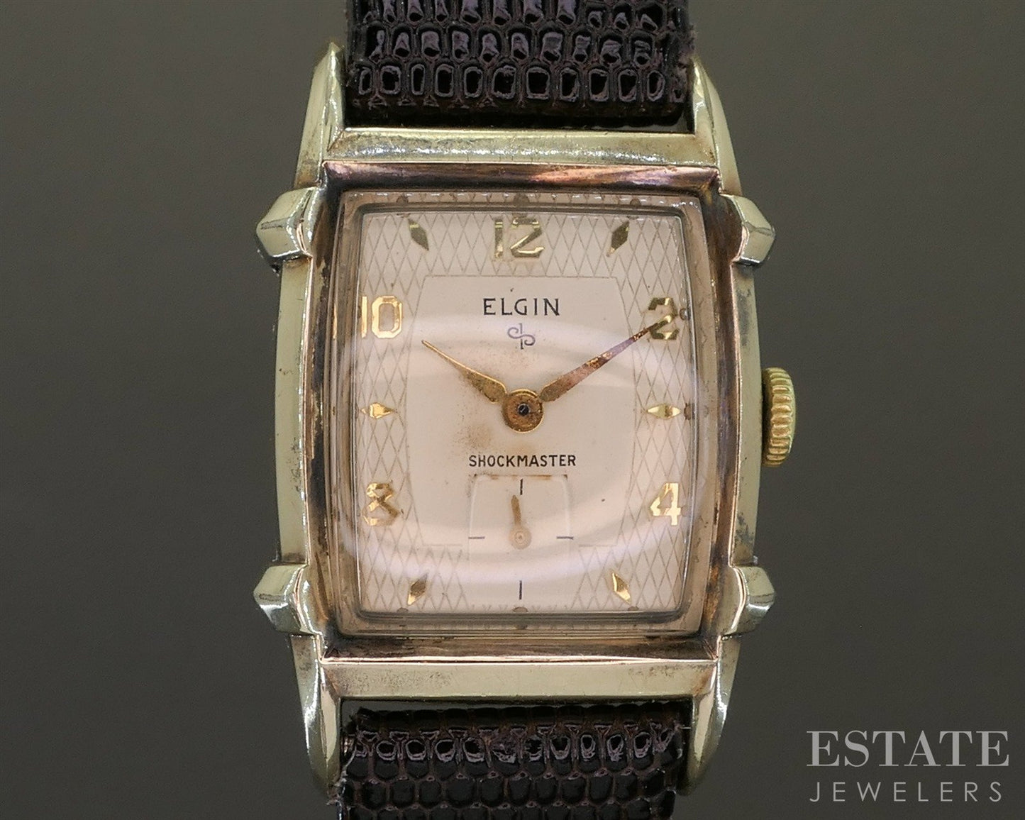 1950s Elgin Shockmaster Gold Tone Honeycomb Dial Mens Watch p28521