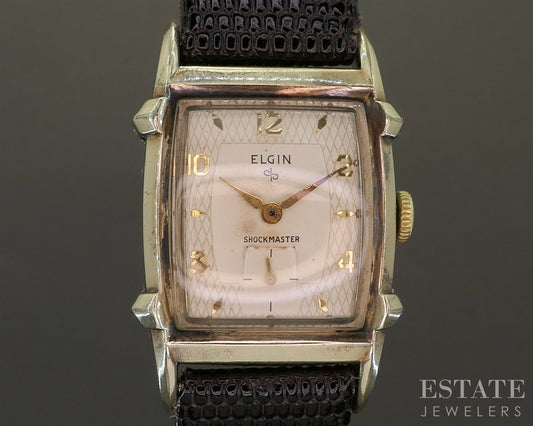 1950s Elgin Shockmaster Gold Tone Honeycomb Dial Mens Watch p28521
