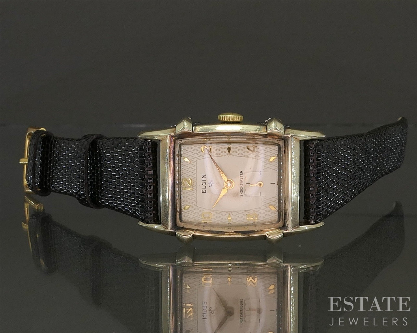 1950s Elgin Shockmaster Gold Tone Honeycomb Dial Mens Watch p28521