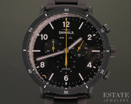 Shinola Canfield Sport Chronograph Black 45mm Stainless Steel Mens Watch p26868