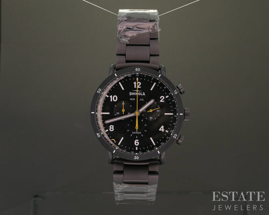 Shinola Canfield Sport Chronograph Black 45mm Stainless Steel Mens Watch p26868