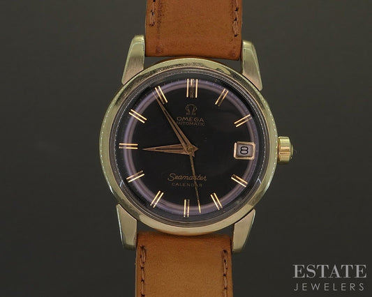 Vintage 1967 Omega Seamaster Calendar Black Gold Capped Cal. 564 Watch p29337