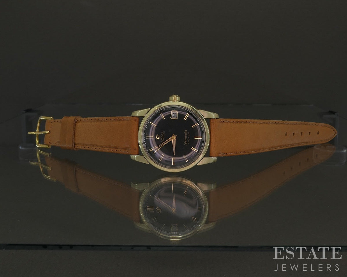 Vintage 1967 Omega Seamaster Calendar Black Gold Capped Cal. 564 Watch p29337
