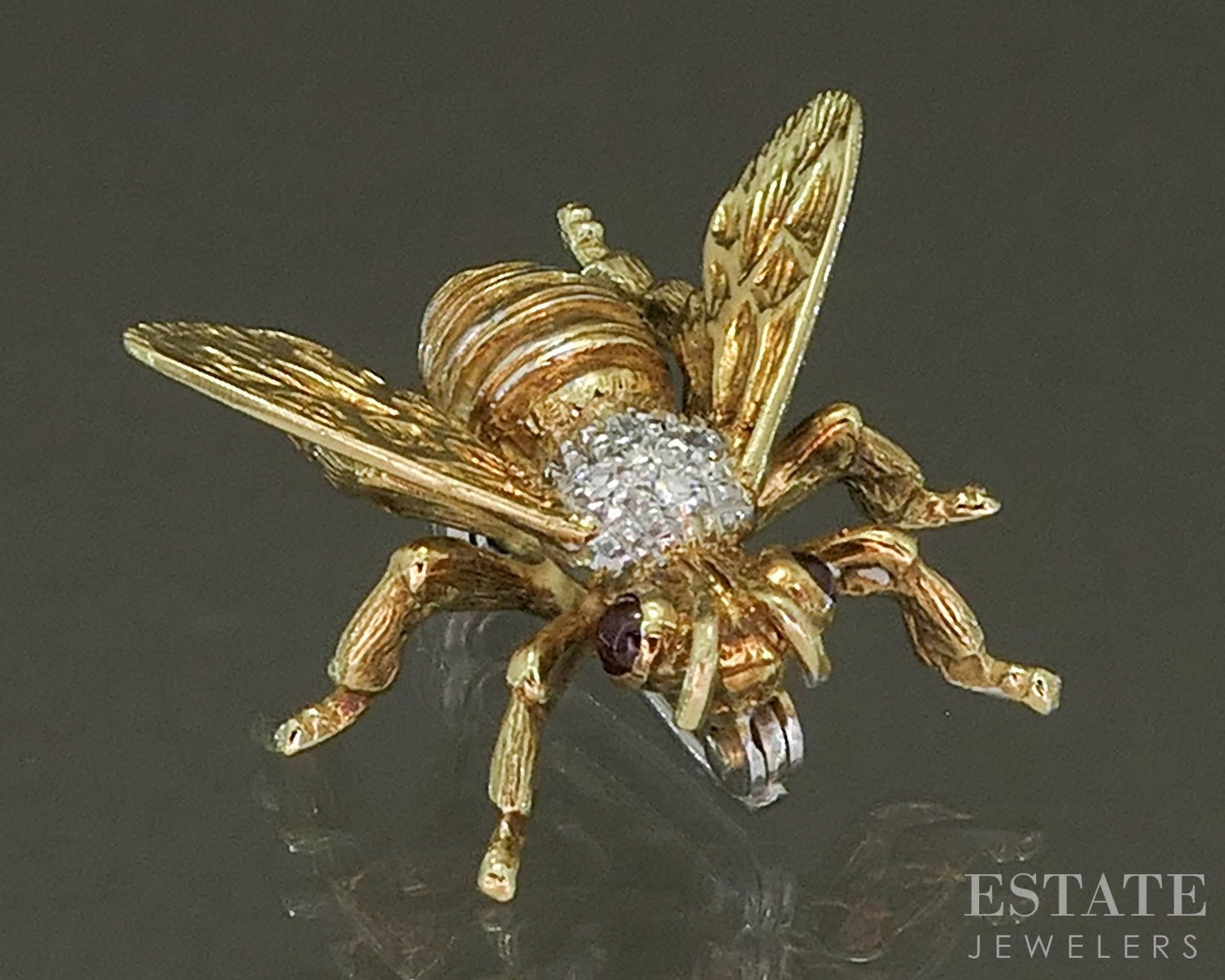 18k Yellow Gold Natural Ruby & Diamond Bee Bug Pin Brooch 4.8g p26229b
