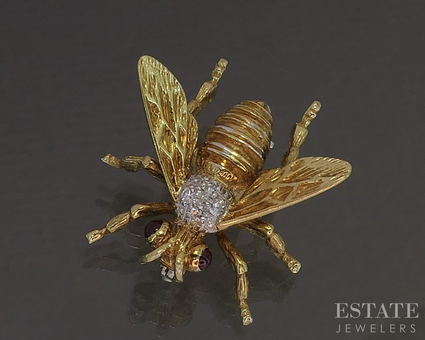 18k Yellow Gold Natural Ruby & Diamond Bee Bug Pin Brooch 4.8g p26229b