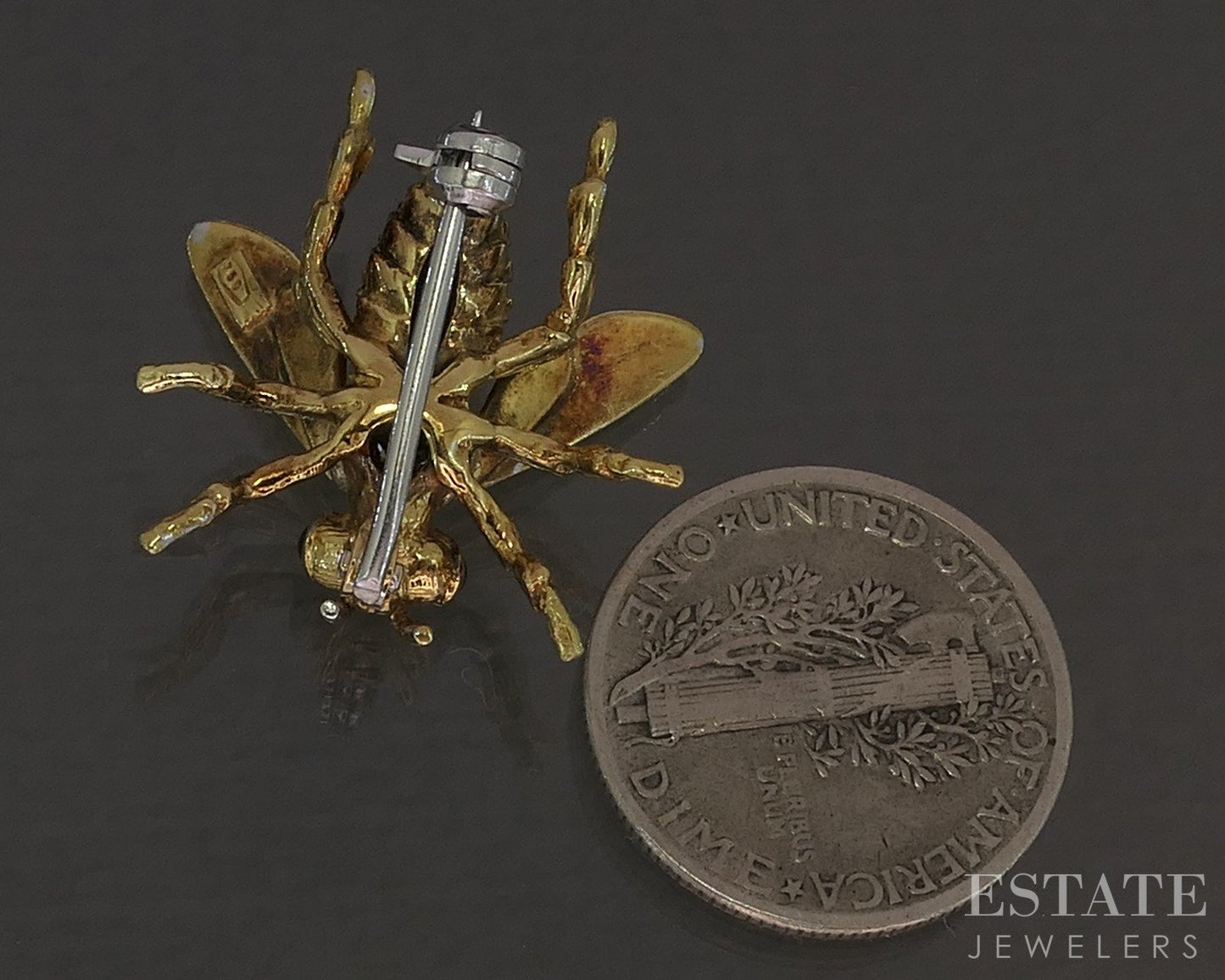 18k Yellow Gold Natural Ruby & Diamond Bee Bug Pin Brooch 4.8g p26229b