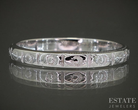Antique 18k White Gold 2.4mm Engraved Ladies Wedding Band 2g p27832