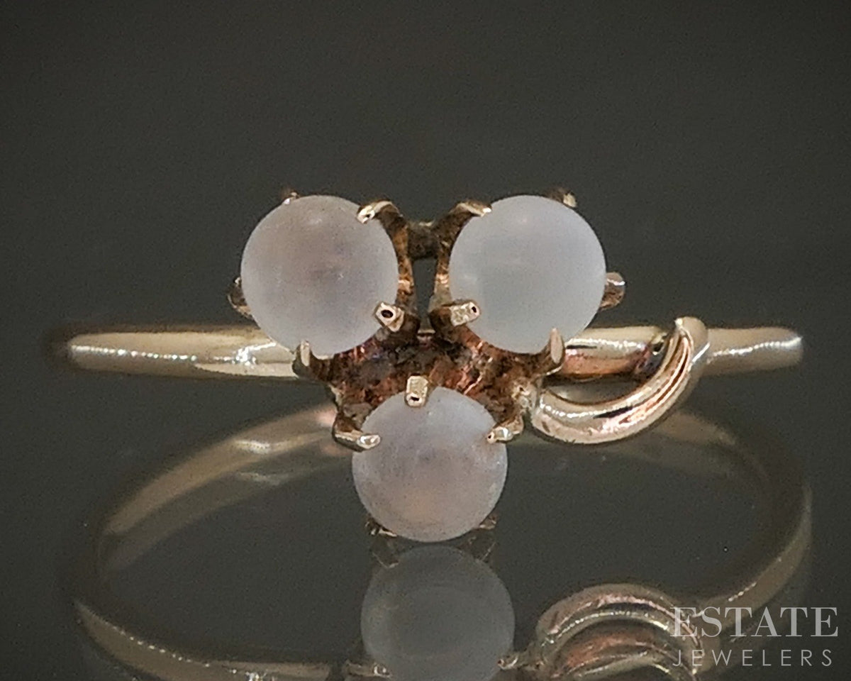 Antique Victorian 14k Yellow Gold Natural Moonstone Clover Ring 1.3g p27810