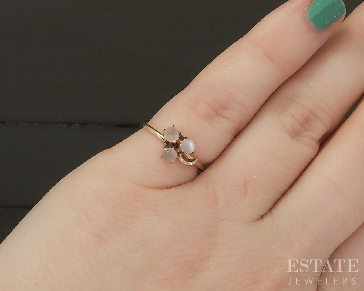Antique Victorian 14k Yellow Gold Natural Moonstone Clover Ring 1.3g p27810