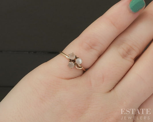 Antique Victorian 14k Yellow Gold Natural Moonstone Clover Ring 1.3g p27810