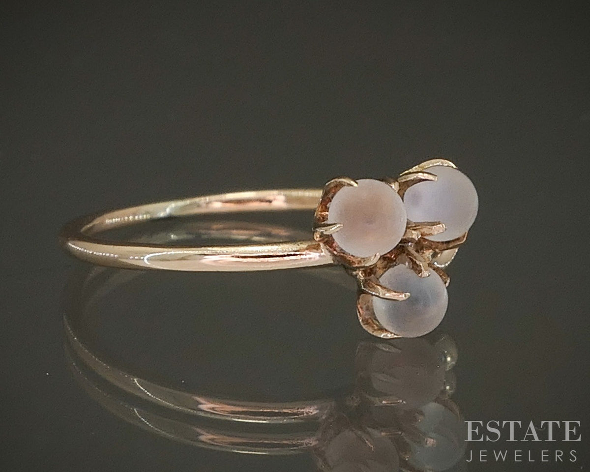 Antique Victorian 14k Yellow Gold Natural Moonstone Clover Ring 1.3g p27810