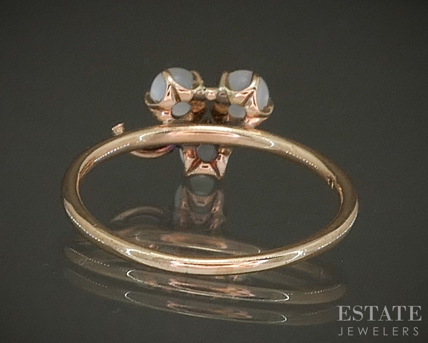Antique Victorian 14k Yellow Gold Natural Moonstone Clover Ring 1.3g p27810