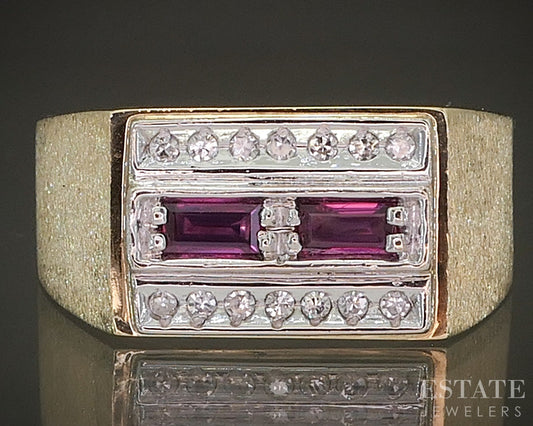 Vintage 14k Yellow Gold Natural Ruby & Diamond Mens Band Ring 7.2g p27490