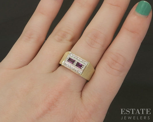 Vintage 14k Yellow Gold Natural Ruby & Diamond Mens Band Ring 7.2g p27490