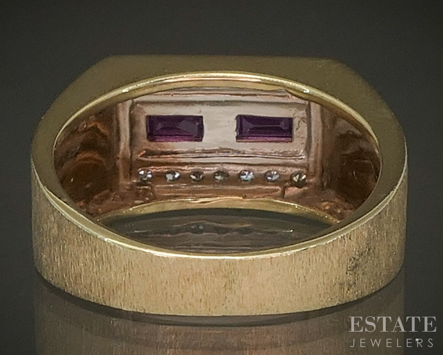 Vintage 14k Yellow Gold Natural Ruby & Diamond Mens Band Ring 7.2g p27490
