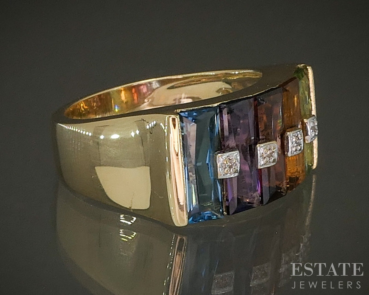 18k Yellow Gold Bellarri Natural Multi Gem & Diamond Ladies Ring 10g p27479