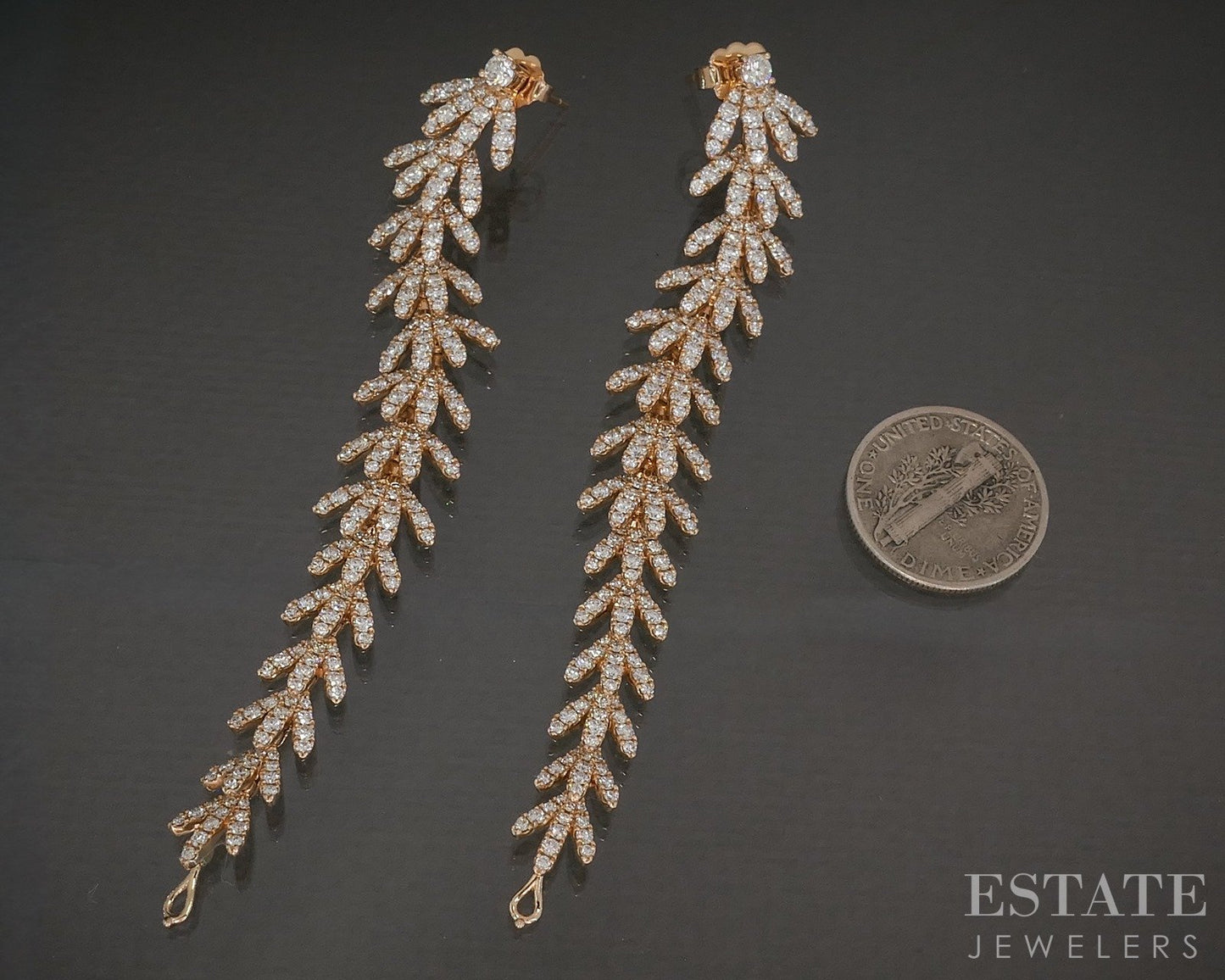 14k Rose Gold Round Natural 4.75ctw Diamond Leaf Convertible Earrings 11g p27572