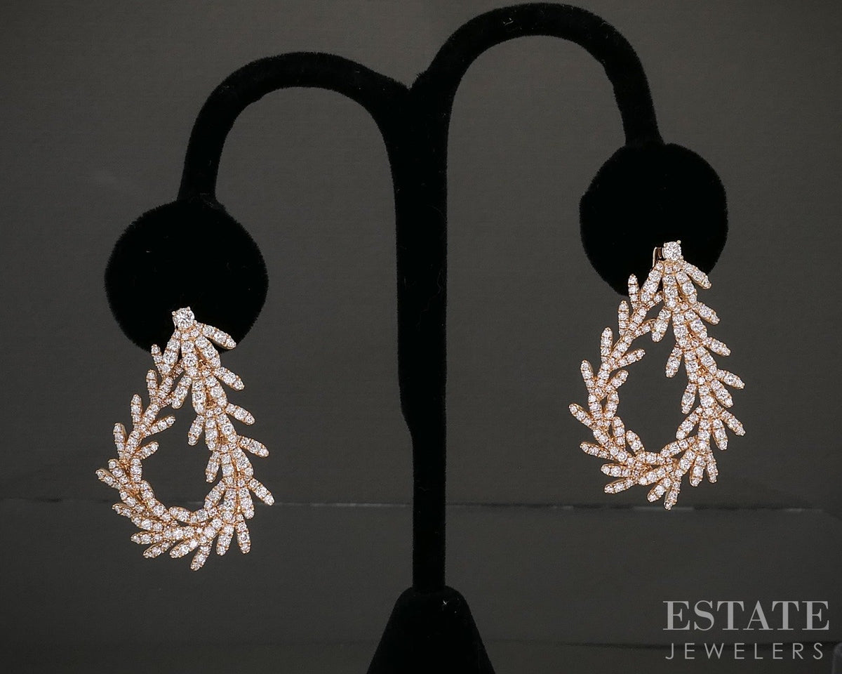 14k Rose Gold Round Natural 4.75ctw Diamond Leaf Convertible Earrings 11g p27572
