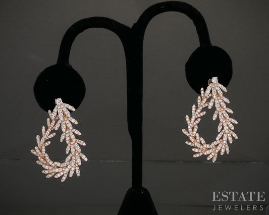 14k Rose Gold Round Natural 4.75ctw Diamond Leaf Convertible Earrings 11g p27572