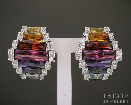 18k Yellow Gold Bellarri Ultimate Color Multi Gem & Diamond Earrings 8g p27476