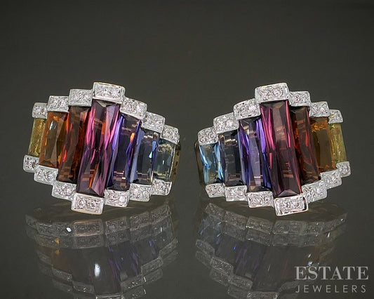 18k Yellow Gold Bellarri Ultimate Color Multi Gem & Diamond Earrings 8g p27476