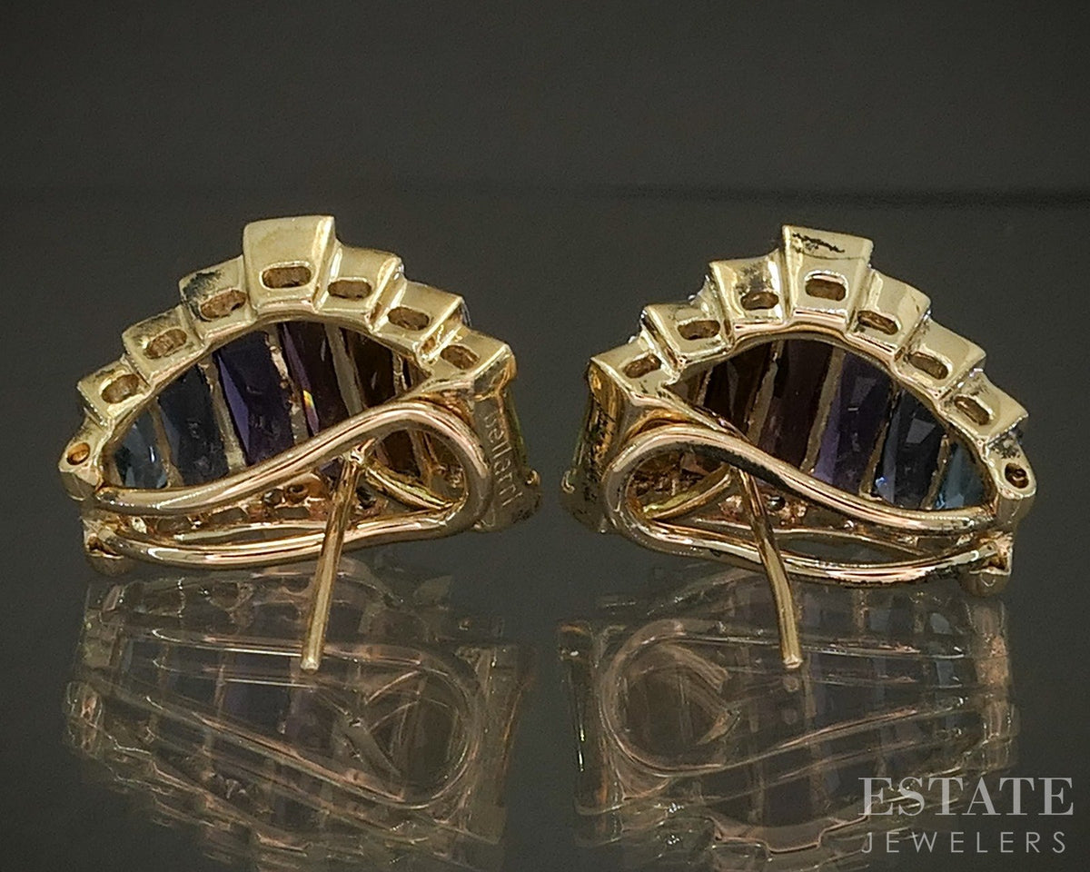 18k Yellow Gold Bellarri Ultimate Color Multi Gem & Diamond Earrings 8g p27476