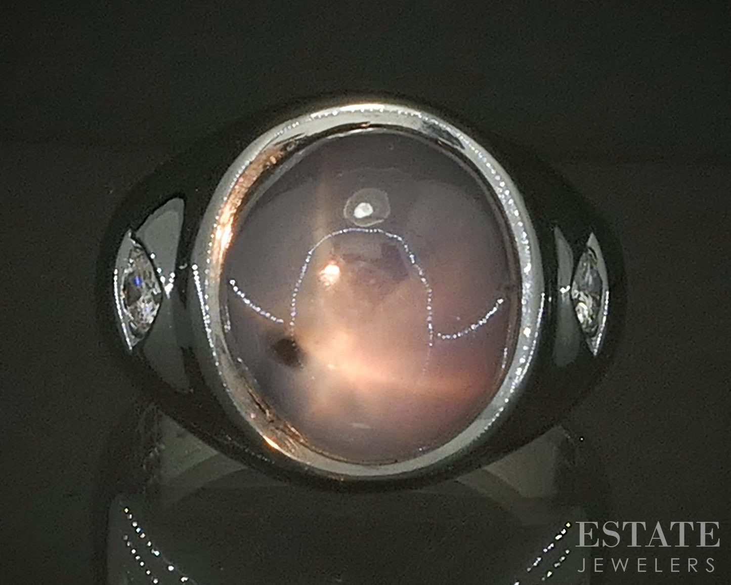 14k White Gold Natural 15ct Blue Star Sapphire & Diamond Ring 20.9g p27501